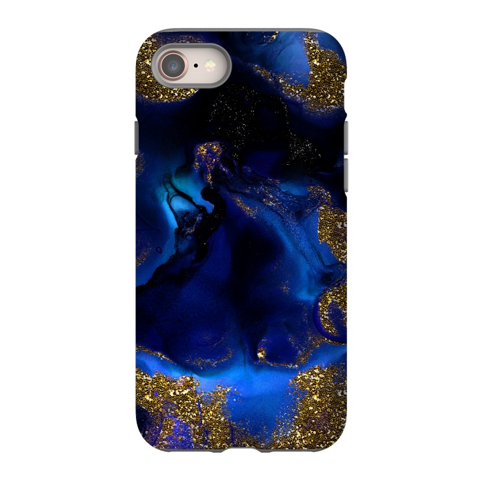 iPhone 8 StrongFit Indigo Blue and Gold Glitter Marble by  Utart