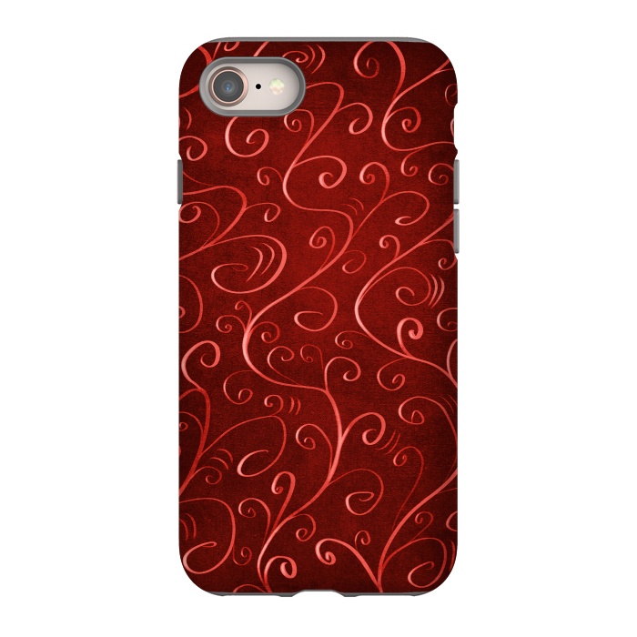 iPhone 8 StrongFit Whimsical Elegant Textured Red Swirl Pattern by Boriana Giormova