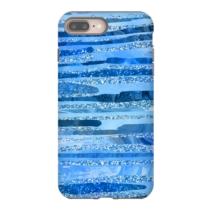 iPhone 8 plus StrongFit Blue And Aqua Glitter Stripes by Andrea Haase
