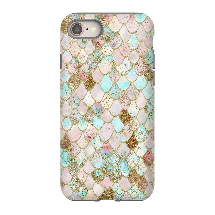 iPhone 8 StrongFit Watercolor Wonky Gold Glitter Pastel Summer Mermaid Scales  by  Utart