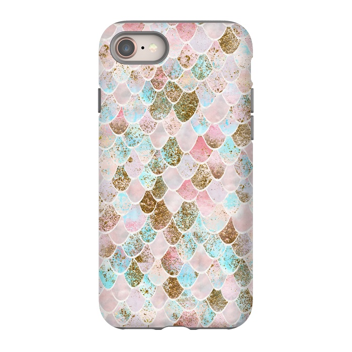 iPhone 8 StrongFit Wonky Watercolor Pink and Blue Mermaid Scales  by  Utart