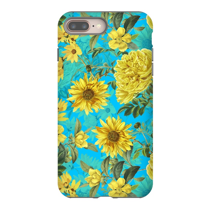 iPhone 8 plus StrongFit Sunflowers and Yellow Roses on Teal Pattern by  Utart