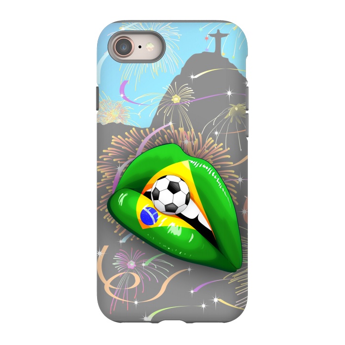 iPhone 8 StrongFit  Brazil Flag Lipstick Soccer Supporters on Sensual Woman's Lips by BluedarkArt