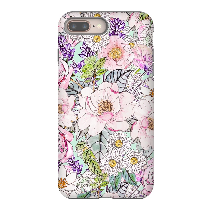 iPhone 8 plus StrongFit Watercolor garden peonies floral hand paint  by InovArts