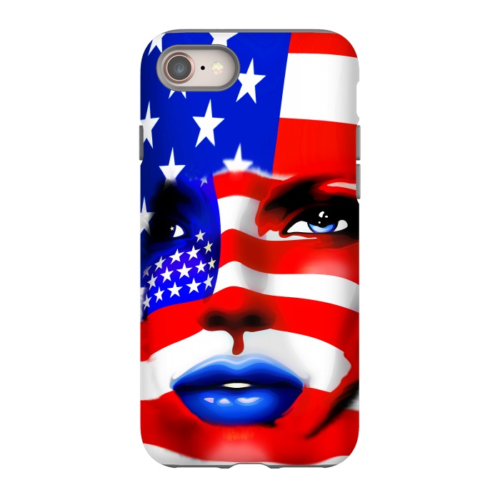 iPhone 8 StrongFit Usa Flag on Beatiful Girl's Face by BluedarkArt