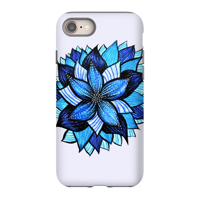 iPhone 8 StrongFit Beautiful Abstract Hand Drawn Zentangle Blue Flower by Boriana Giormova
