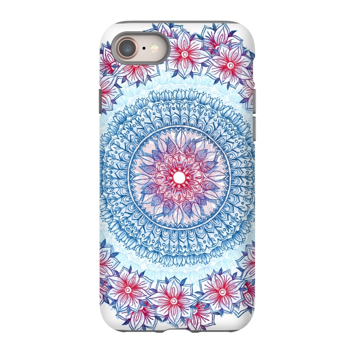 iPhone 8 StrongFit Red, White and Blue Floral Mandala by Micklyn Le Feuvre