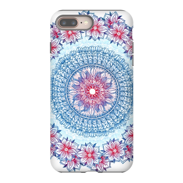 iPhone 8 plus StrongFit Red, White and Blue Floral Mandala by Micklyn Le Feuvre