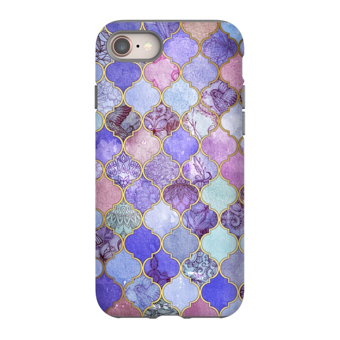 iPhone 8 StrongFit Royal Purple, Mauve & Indigo Decorative Moroccan Tile Pattern by Micklyn Le Feuvre
