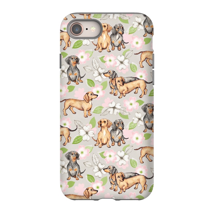 iPhone 8 StrongFit Dachshunds and dogwood blossoms by Micklyn Le Feuvre