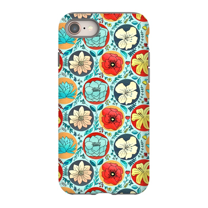 iPhone 8 StrongFit Polka Dot Floral On Navy  by Tigatiga
