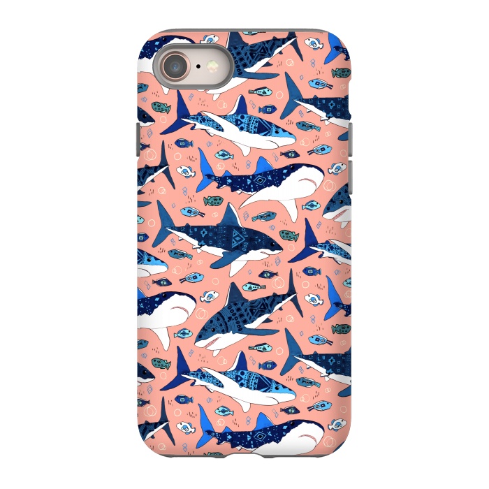 iPhone 8 StrongFit Tribal Sharks & Fish On Pink by Tigatiga