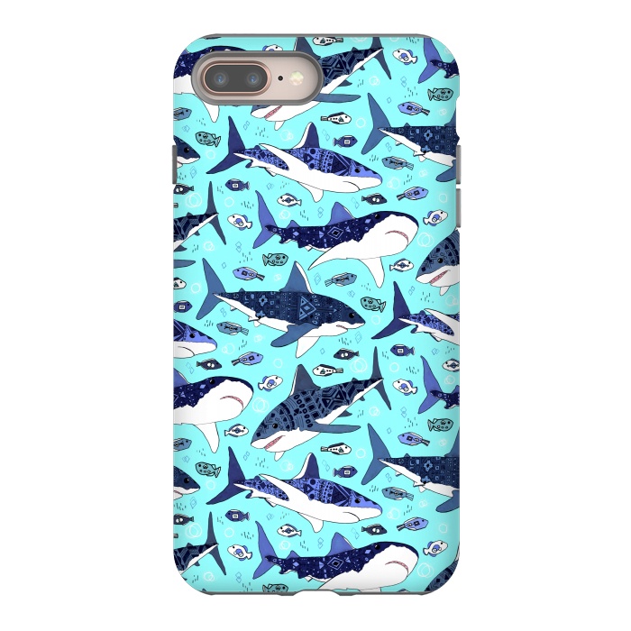 iPhone 8 plus StrongFit Tribal Sharks & Fish On Aqua by Tigatiga