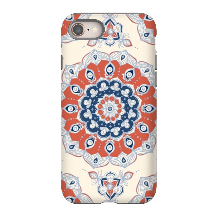 iPhone 8 StrongFit Red, Blue and Cream Floral Mandala by Micklyn Le Feuvre