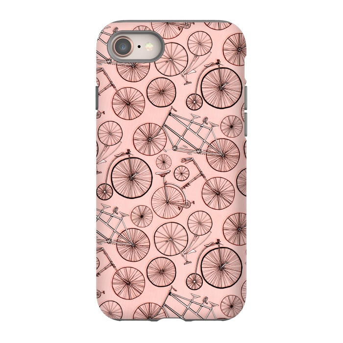 iPhone 8 StrongFit Vintage Bicycles on Pink by Tigatiga