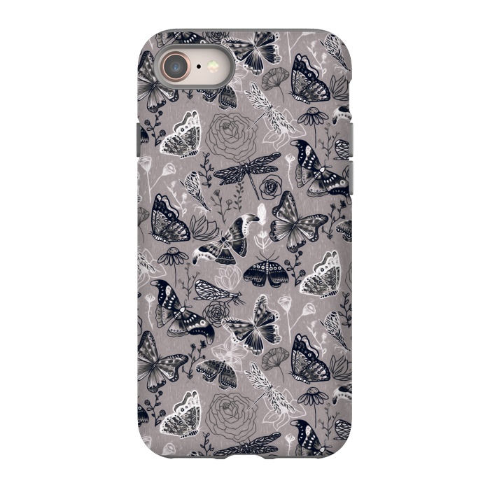 iPhone 8 StrongFit Grey Butterflies, Dragonflies and Moths  by Tigatiga