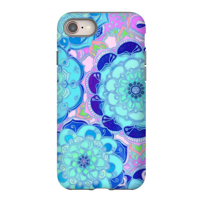 iPhone 8 StrongFit Radiant Cyan & Purple Stained Glass Floral Mandalas by Micklyn Le Feuvre