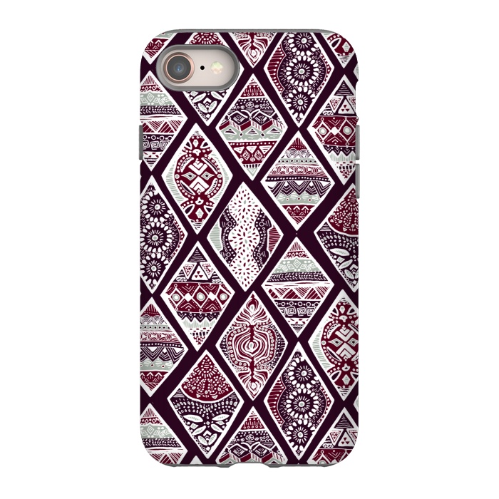 iPhone 8 StrongFit Tribal Diamonds On Red, White & Sage  by Tigatiga