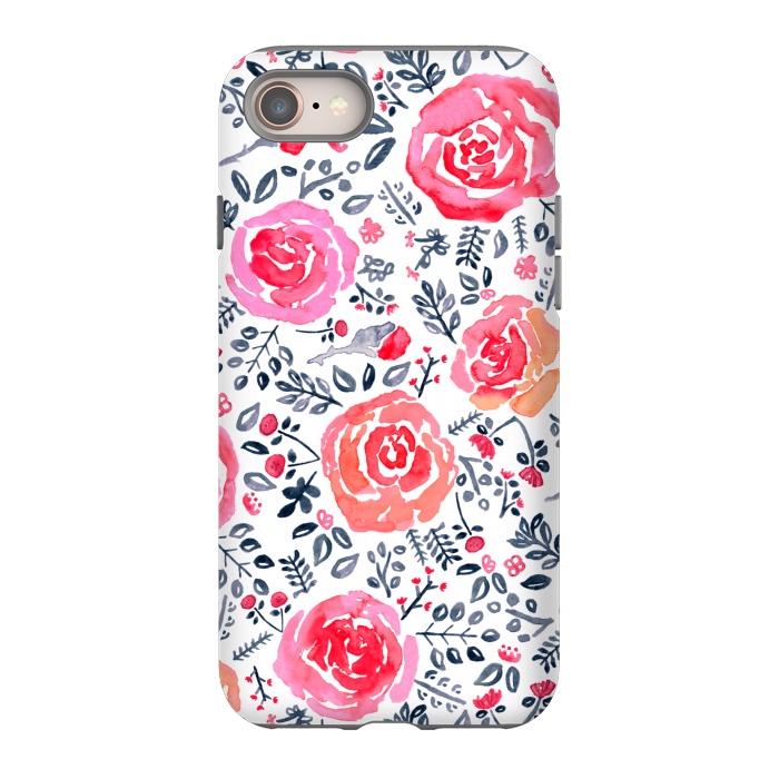 iPhone 8 StrongFit Red, Magenta & Navy Watercolor Roses  by Tigatiga