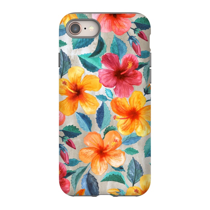 iPhone 8 StrongFit Tropical Hawaiian Hibiscus Blooms in Watercolor by Micklyn Le Feuvre