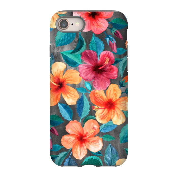 iPhone 8 StrongFit Colorful Tropical Hibiscus Blooms  by Micklyn Le Feuvre