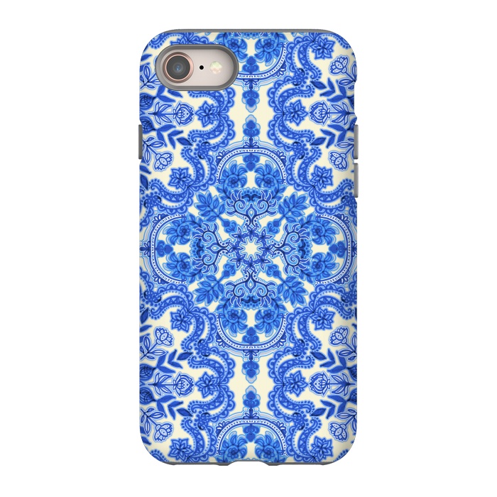 iPhone 8 StrongFit Cobalt Blue and China White Folk Art Pattern by Micklyn Le Feuvre
