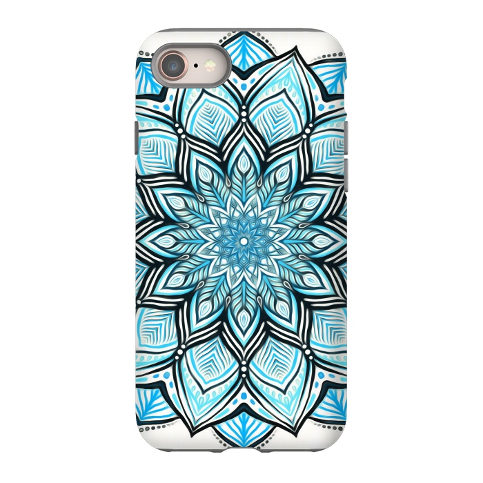 iPhone 8 StrongFit Turquoise Tribal Mandala on White by Micklyn Le Feuvre