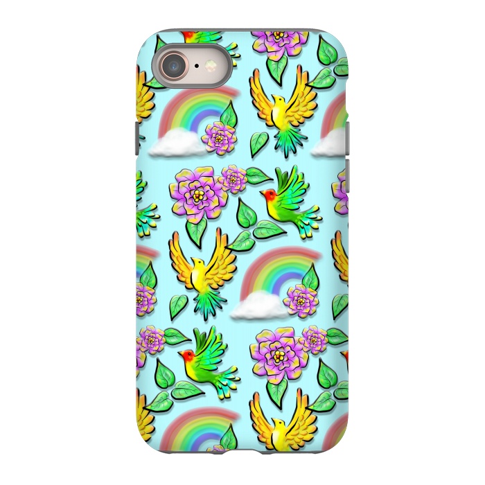 iPhone 8 StrongFit Birds Flowers and Rainbows Doodle Pattern by BluedarkArt