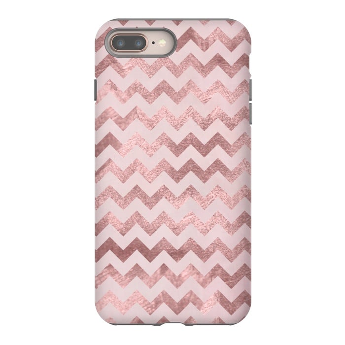 iPhone 8 plus StrongFit Elegant Rose Gold Chevron Stripes 2 by Andrea Haase