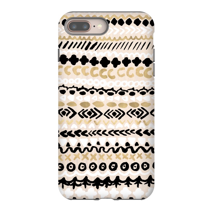 iPhone 8 plus StrongFit Black, White & Gold Tribal by Tangerine-Tane