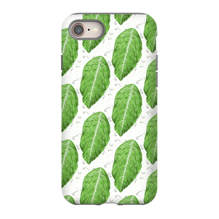 iPhone 8 StrongFit Swirly Green Leaf Pattern by Boriana Giormova