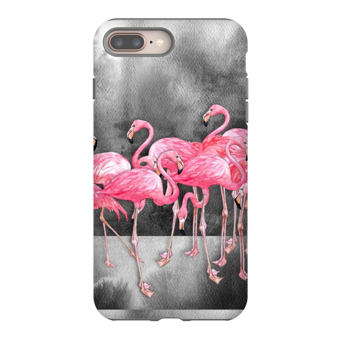 iPhone 8 plus StrongFit Pink Flamingos in Watercolor & Ink by Micklyn Le Feuvre