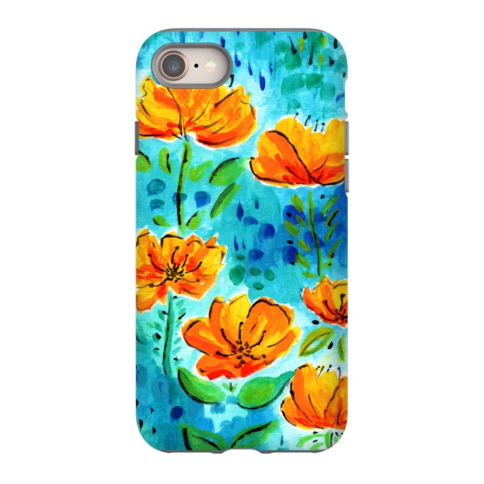 iPhone 8 StrongFit Abstract Orange Poppies by Tigatiga