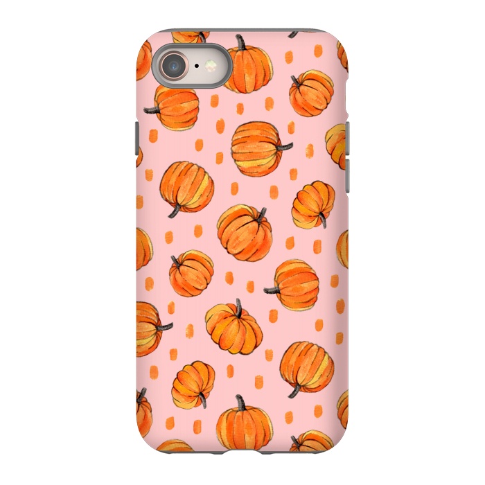 iPhone 8 StrongFit Little Gouache Pumpkins with Dots on Pink by Micklyn Le Feuvre