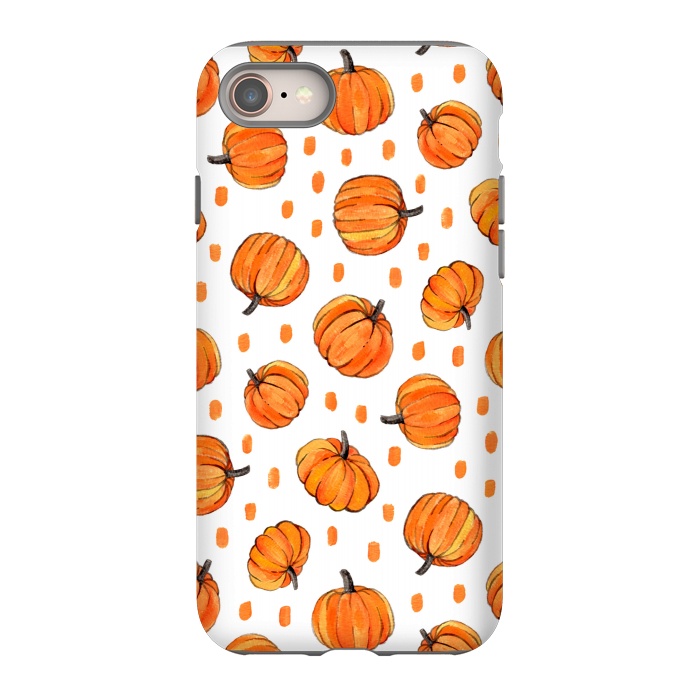 iPhone 8 StrongFit Little Gouache Pumpkins with Dots on White by Micklyn Le Feuvre