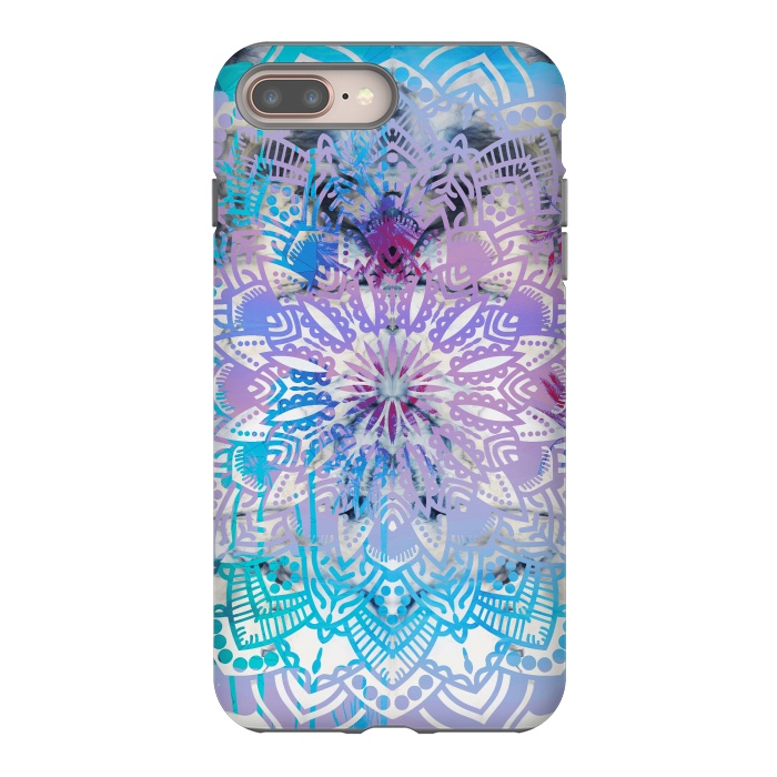 iPhone 8 plus StrongFit Blue lavender mandala drawing on white marble by Oana 