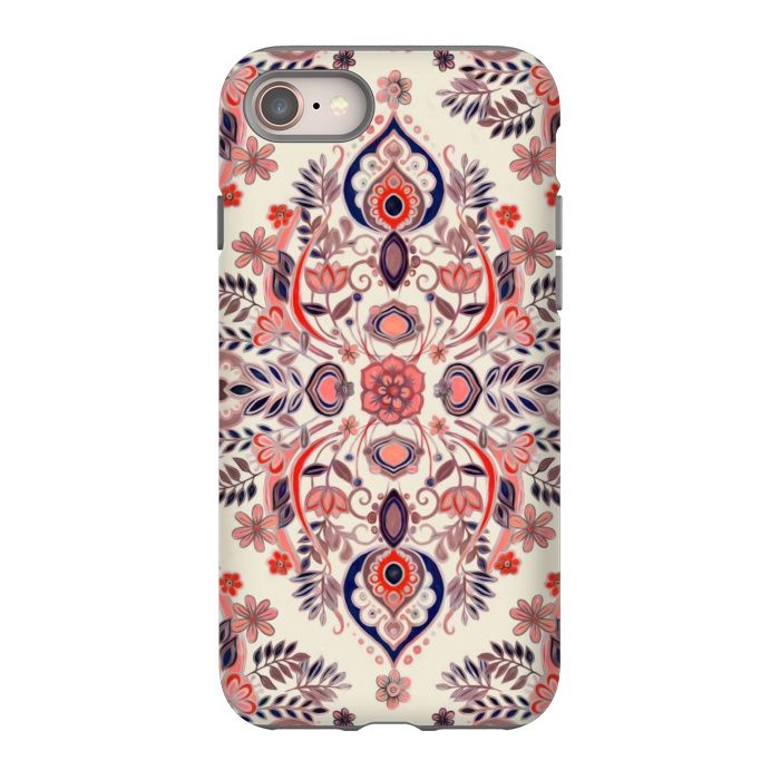 iPhone 8 StrongFit Modern Folk in Coral Red and Indigo by Micklyn Le Feuvre