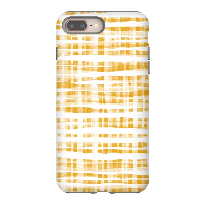 iPhone 8 plus StrongFit Happy Mustard Yellow Hand Painted Gingham by Micklyn Le Feuvre