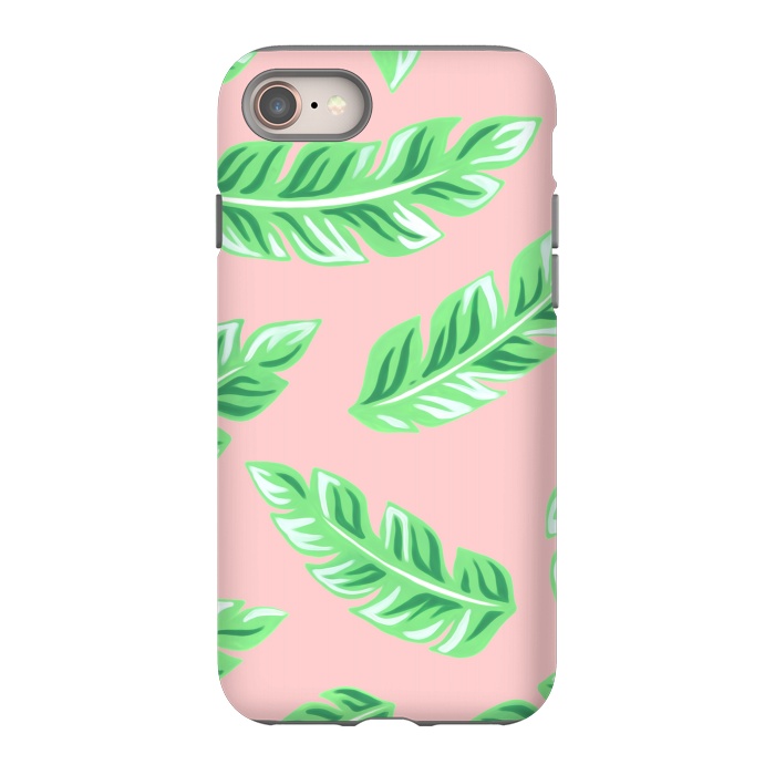 iPhone 8 StrongFit Pink Tropical Palm Leaf Print by Becky Starsmore