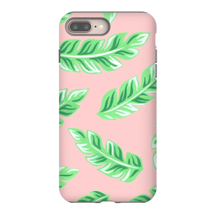 iPhone 8 plus StrongFit Pink Tropical Palm Leaf Print by Becky Starsmore
