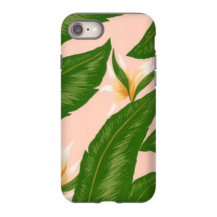 iPhone 8 StrongFit Pink Bird Of Paradise Jungle Floral Print by Becky Starsmore
