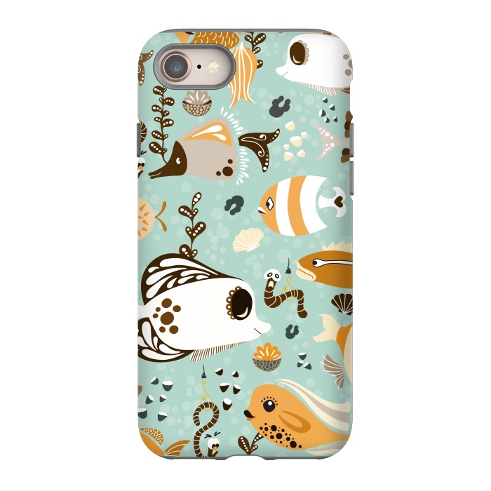 iPhone 8 StrongFit Funny Fish in Orange and Brown by Paula Ohreen
