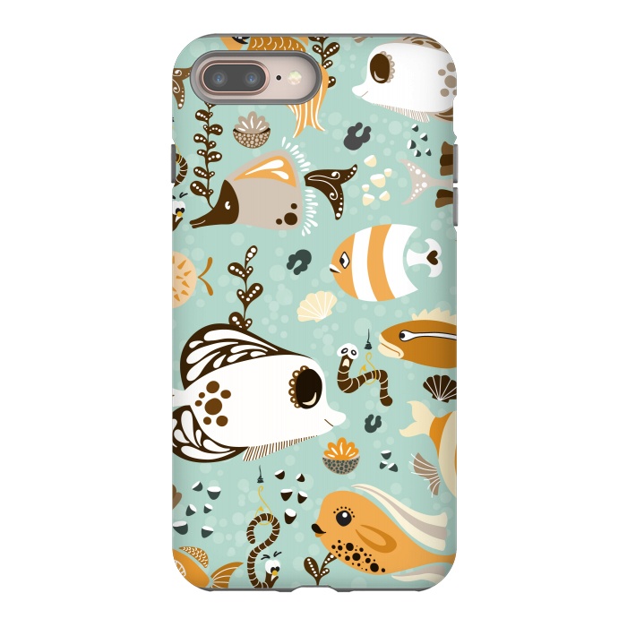iPhone 8 plus StrongFit Funny Fish in Orange and Brown by Paula Ohreen