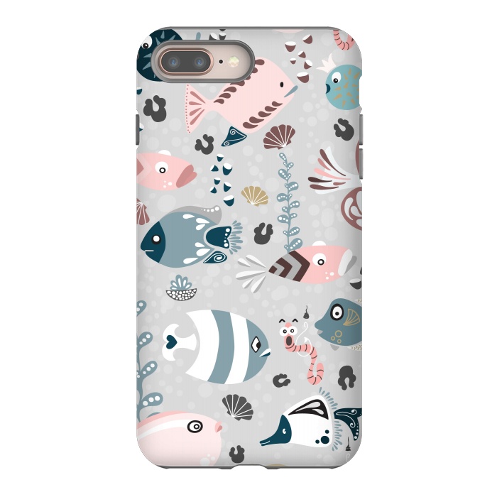 iPhone 8 plus StrongFit Funny Fish in Pink and Blue by Paula Ohreen