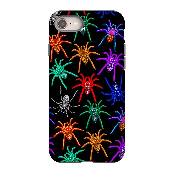 iPhone 8 StrongFit Spiders Pattern Colorful Tarantulas on Black by BluedarkArt