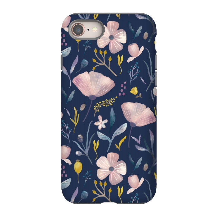 iPhone 8 StrongFit Delicate Pastel Floral on Blue by Noonday Design