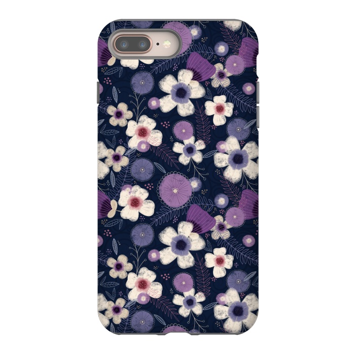 iPhone 8 plus StrongFit Navy & Purple Floral by Noonday Design
