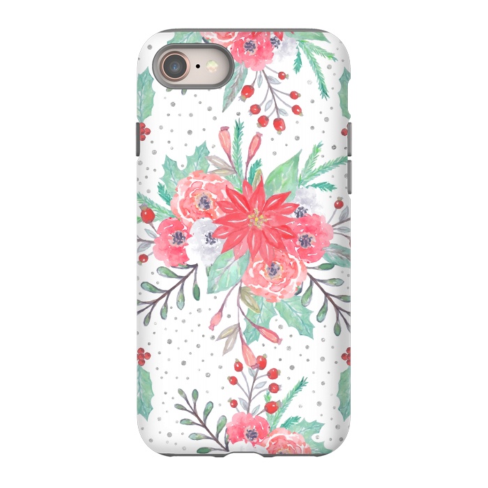 iPhone 8 StrongFit Pretty watercolor Christmas floral and dots design by InovArts