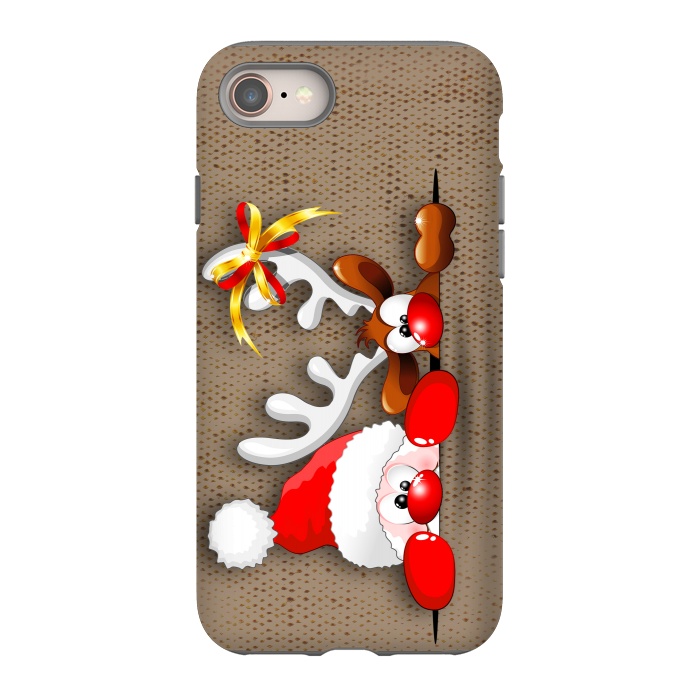 iPhone 8 StrongFit Funny Christmas Santa and Reindeer Cartoon by BluedarkArt