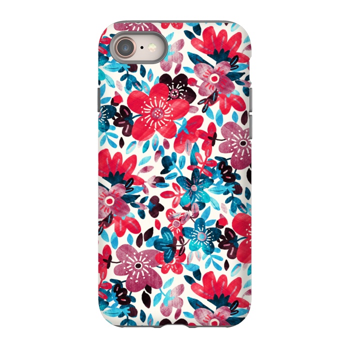 iPhone 8 StrongFit Cheerful Red and Blue Floral Pattern by Micklyn Le Feuvre